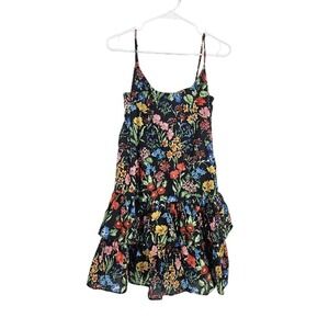 Cara Cara Tory A-line Dress Black Floral Ruffle Cami Camisole Sleeveless Mini S